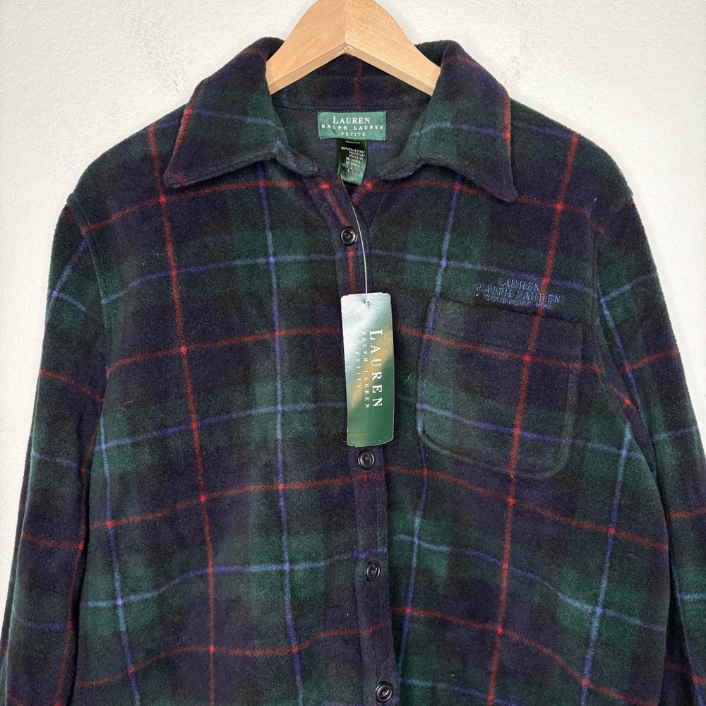 VTG LRL Plaid Fleece Shacket Shirt Jacket S petite  New - Picture 2 of 12